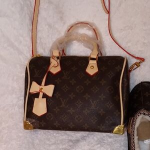 Louis Vuitton Brown and Cream Monogram Satchel